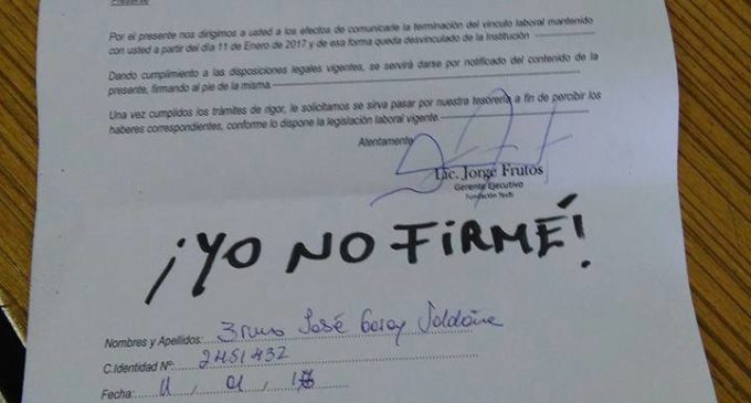 Funcionario de Tesãi despedido por negarse a firmar planilla pro reelección