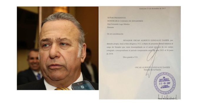 Renunció el senador Óscar González Daher