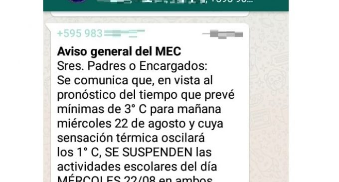 MEC advierte sobre comunicado falso de supuesta suspensión de clases